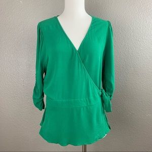 Banana Republic hula green gather sleeve wrap top